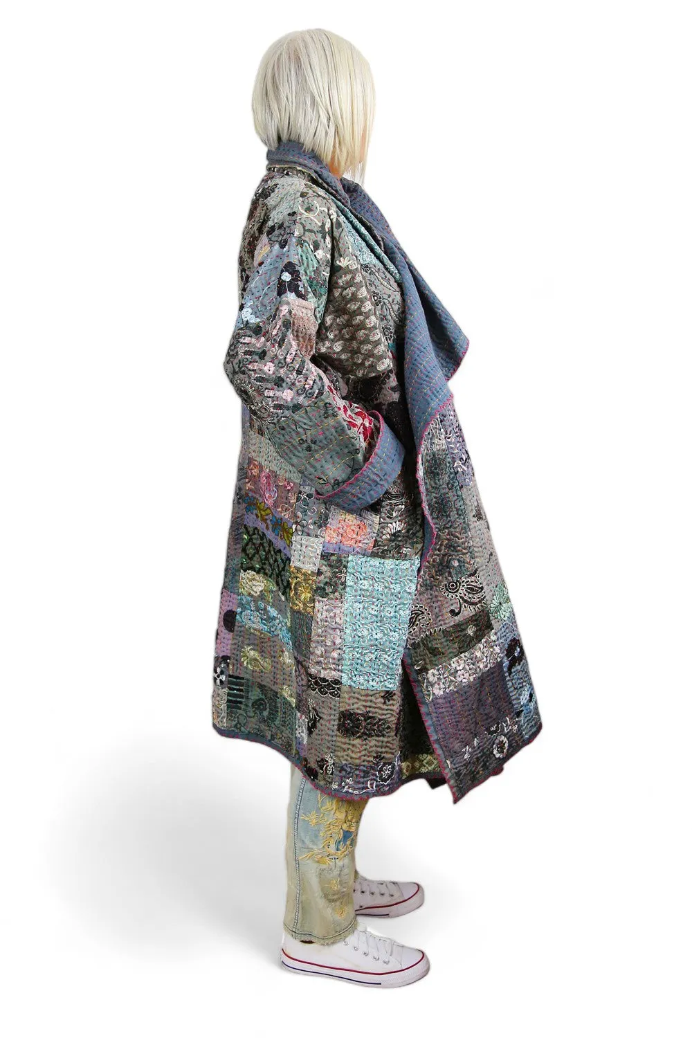 MAHARANI KANTHA COAT PATCHWORK GREY
