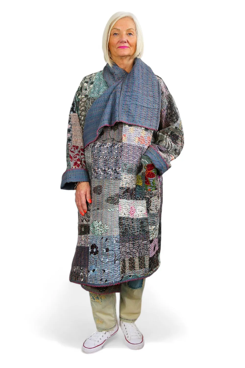MAHARANI KANTHA COAT PATCHWORK GREY