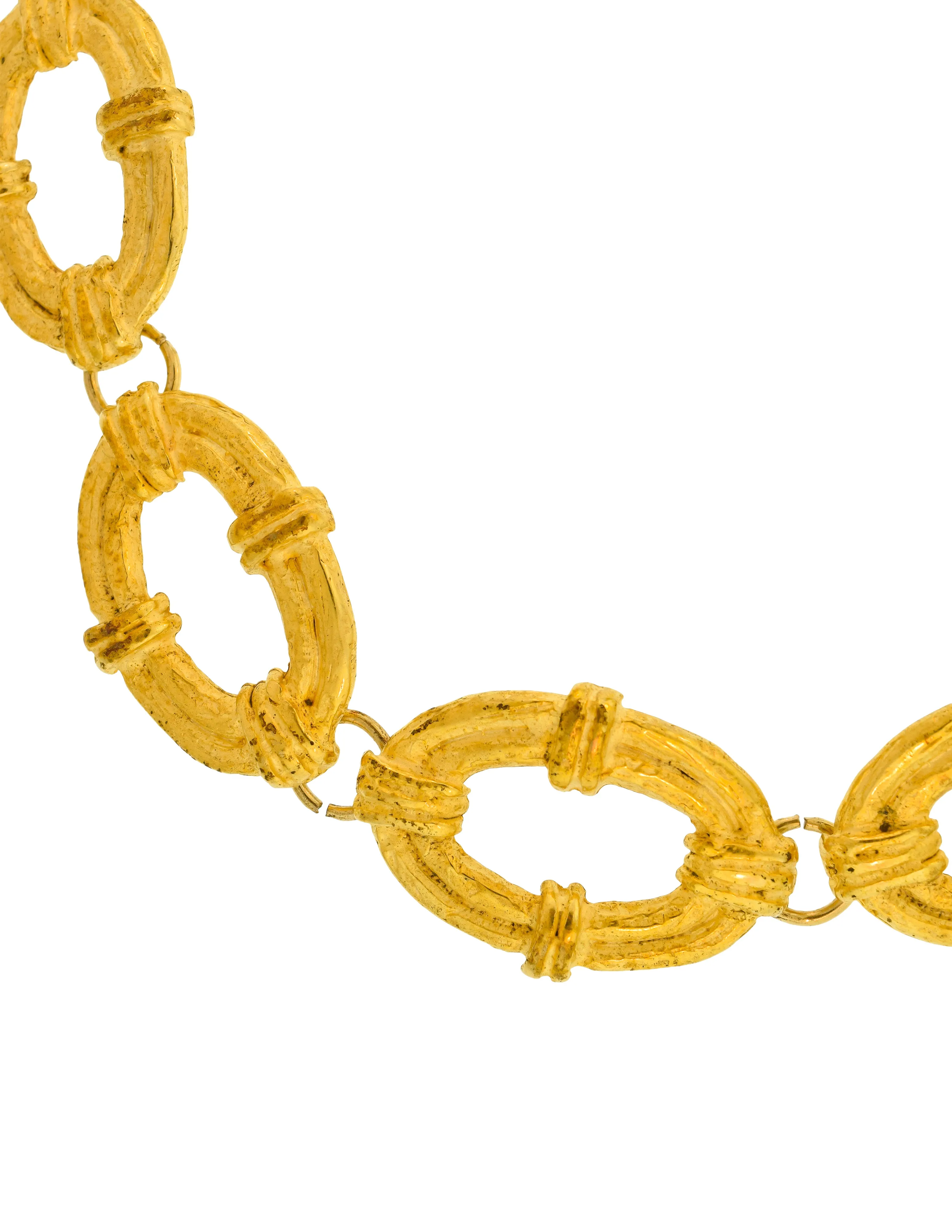 Pierre Cardin Vintage 1980s Artisanal Brushed Gold Textured Oval Link Chain Necklace