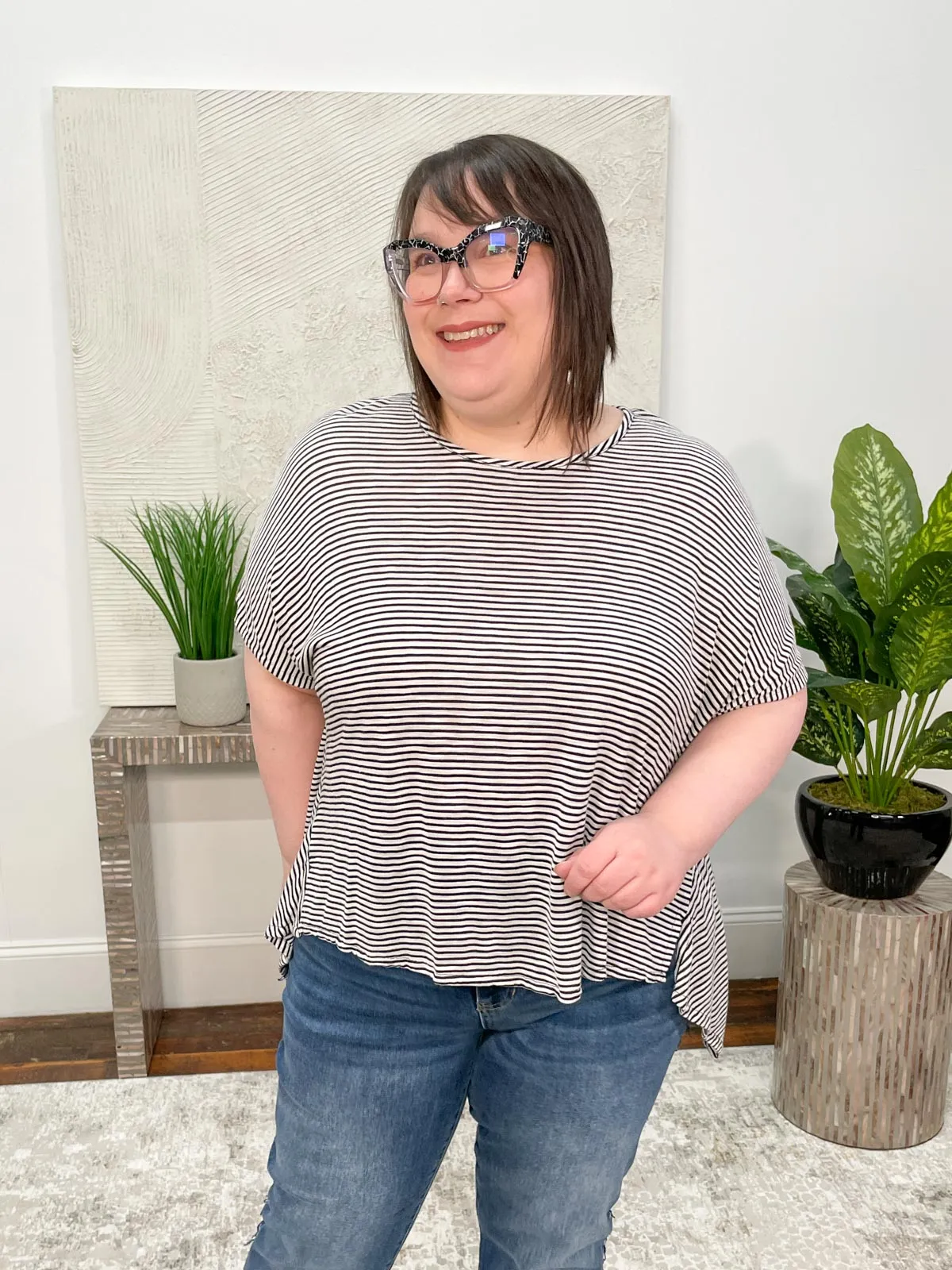 Tea Shirt, White Black Stripe Lycra